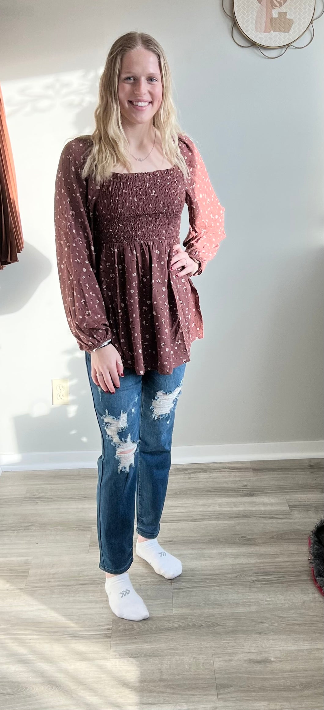 Mauve Bubble Sleeve Top