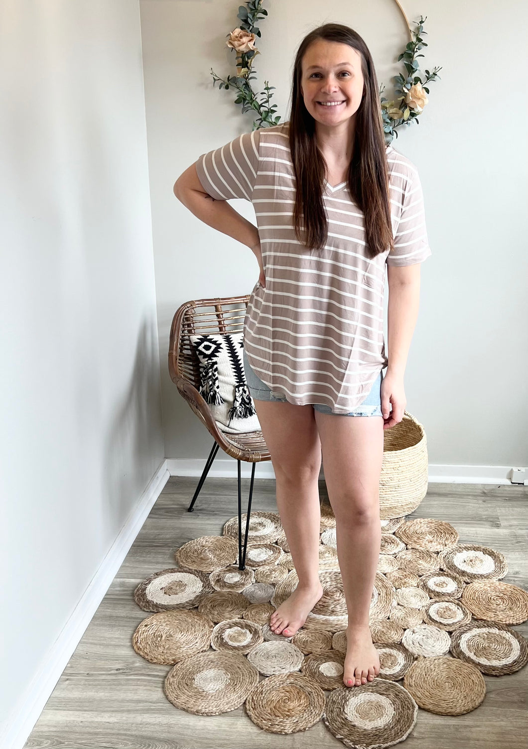 Plus Size Oatmeal Striped Tee