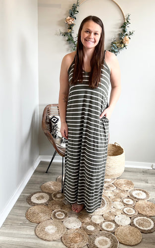 Olive Striped Maxi Dress