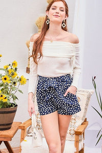 Waist Elastic Band Tie Side Pocket Leopard Shorts