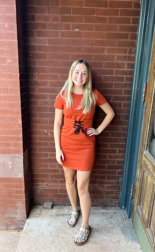 Orange Waist Tie Dress