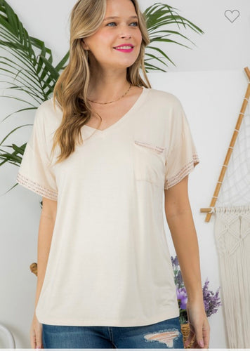 Curvy- Oat Sparkle Pocket Tee